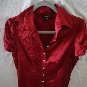 Ruby Red Bebe jeweled rhinestone button up blouse L